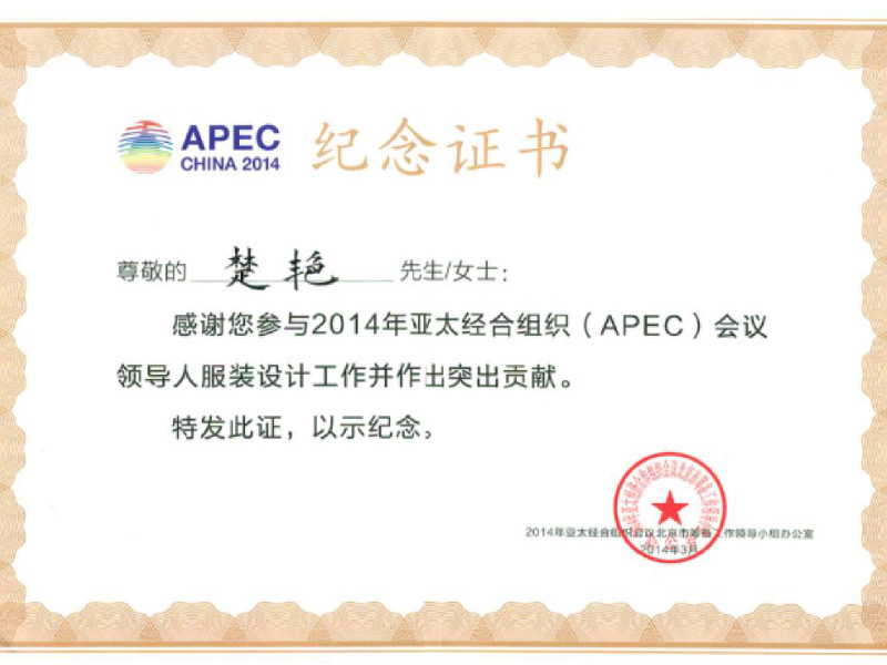 APEC会议领导人服装设计工作纪念奖